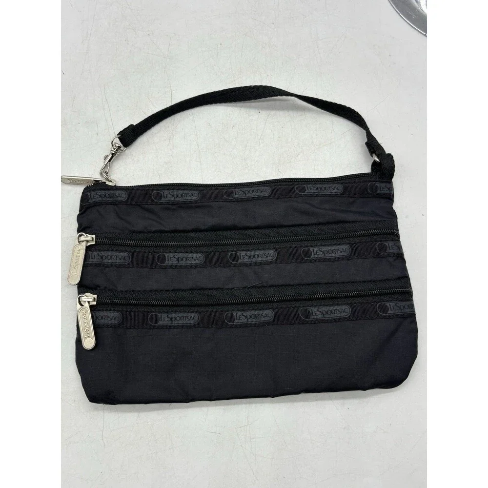 LeSportsac 3 Zip Cosmetic Pouch Travel Organizer Wallet Clutch Small Bag Black